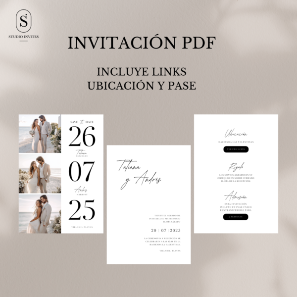 INVITACIÓN PDF CON LINK DE UBICACIÓN Y PASE - ESTILO MODERNO